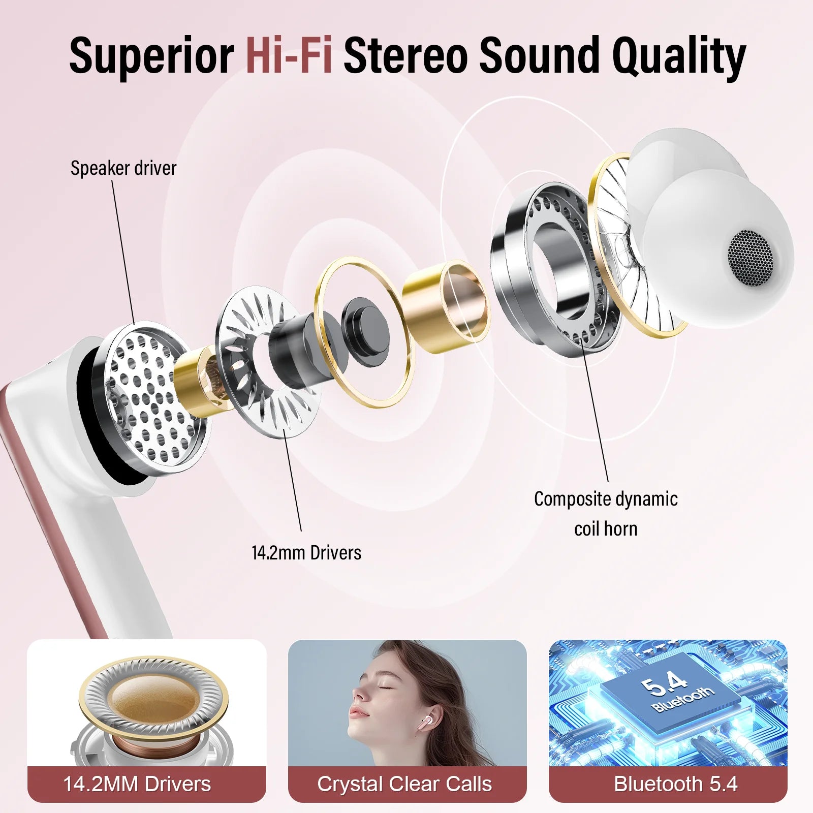 Touch Screen Wireless Earbuds, Bluetooth 5.4 Ear Buds with Multifunctional with ENC Noise Cancelling Micclear Calls Earphones, 48H Bass Stereo Headphones, IP7 Waterproof Headphones for Workout