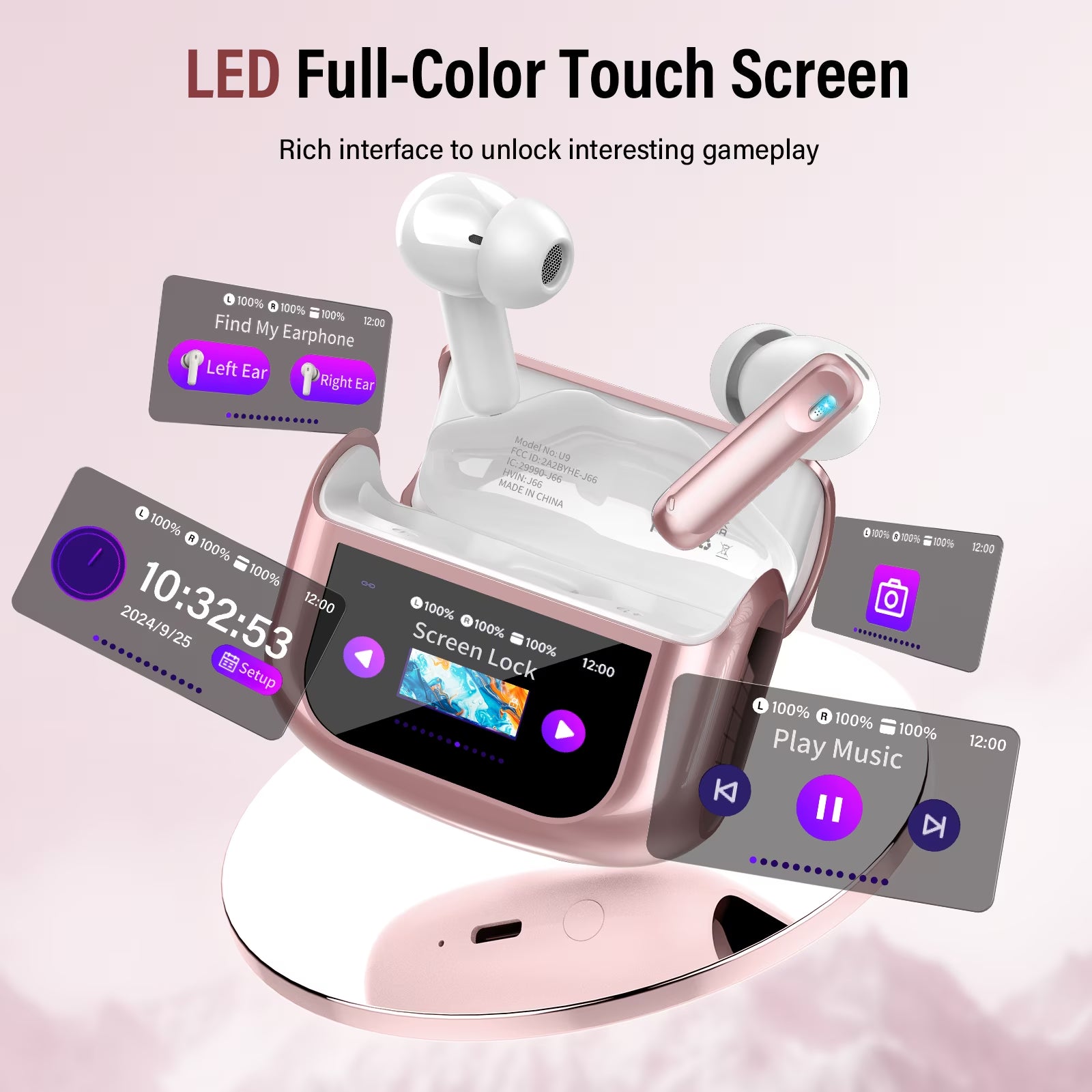 Touch Screen Wireless Earbuds, Bluetooth 5.4 Ear Buds with Multifunctional with ENC Noise Cancelling Micclear Calls Earphones, 48H Bass Stereo Headphones, IP7 Waterproof Headphones for Workout
